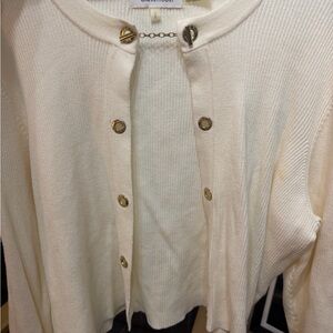 Calvin Klein Ivory Cardigan with Metallic Accents